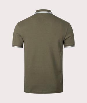 Twin Tipped Fred Perry Shirt in Uniform Green by Fred Perry. EQVVS Back Angle Shot.