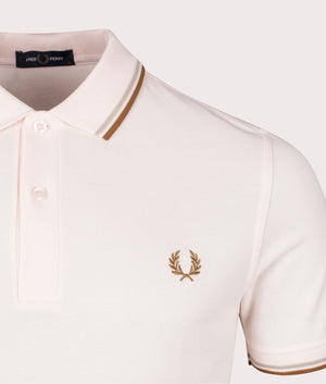 Twin Tipped Fred Perry Shirt in Silk Peach by Fred Perry. EQVVS Detail Shot.