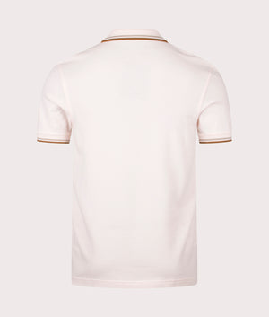Twin Tipped Fred Perry Shirt in Silk Peach by Fred Perry. EQVVS Back Angle Shot.