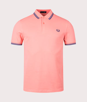 Twin Tipped Fred Perry Shirt in Coral Heat by Fred Perry. EQVVS Front Angle Shot.