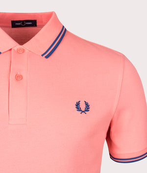 Twin Tipped Fred Perry Shirt in Coral Heat by Fred Perry. EQVVS Detail Shot.