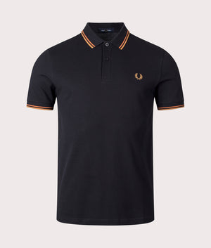 Fred Perry Twin Tipped Fred Perry Shirt in Black, Nut Flake and Dark Caramel, 100% Cotton Front Shot at EQVVS