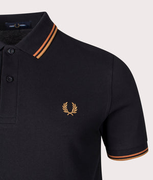Fred Perry Twin Tipped Fred Perry Shirt in Black, Nut Flake and Dark Caramel, 100% Cotton Detail Shot at EQVVS