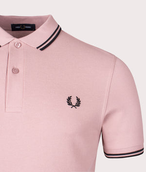 Twin Tipped Fred Perry Polo Shirt in Dusty Rose Pink. EQVVS Detail Shot.