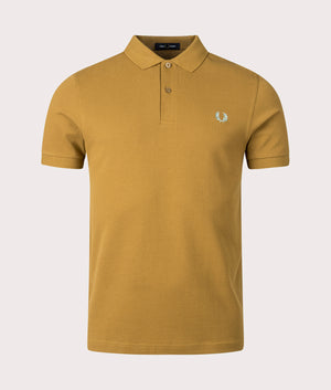 Plain Fred Perry Shirt in Dark Caramel by Fred Perry. EQVVS Front Angle Shot.