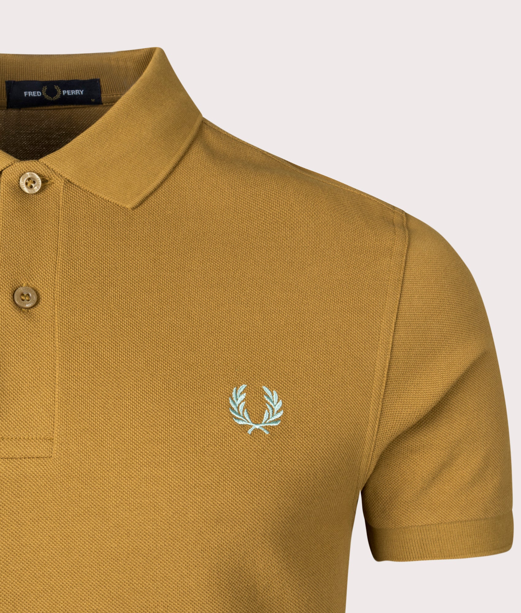 Plain Fred Perry Shirt in Dark Caramel by Fred Perry. EQVVS Detail Shot.