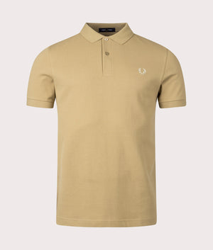 Plain Fred Perry Shirt in Warm Stone by Fred Perry. EQVVS Front Angle Shot.