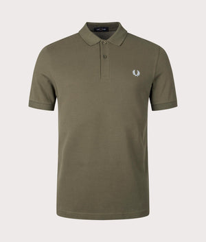 Plain Fred Perry Shirt in Uniform Green by Fred Perry. EQVVS Front Angle Shot.