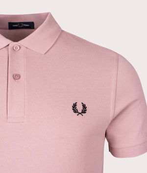 Plain Fred Perry Shirt in Dusty Rose Pink by Fred Perry. EQVVS Detail Shot.