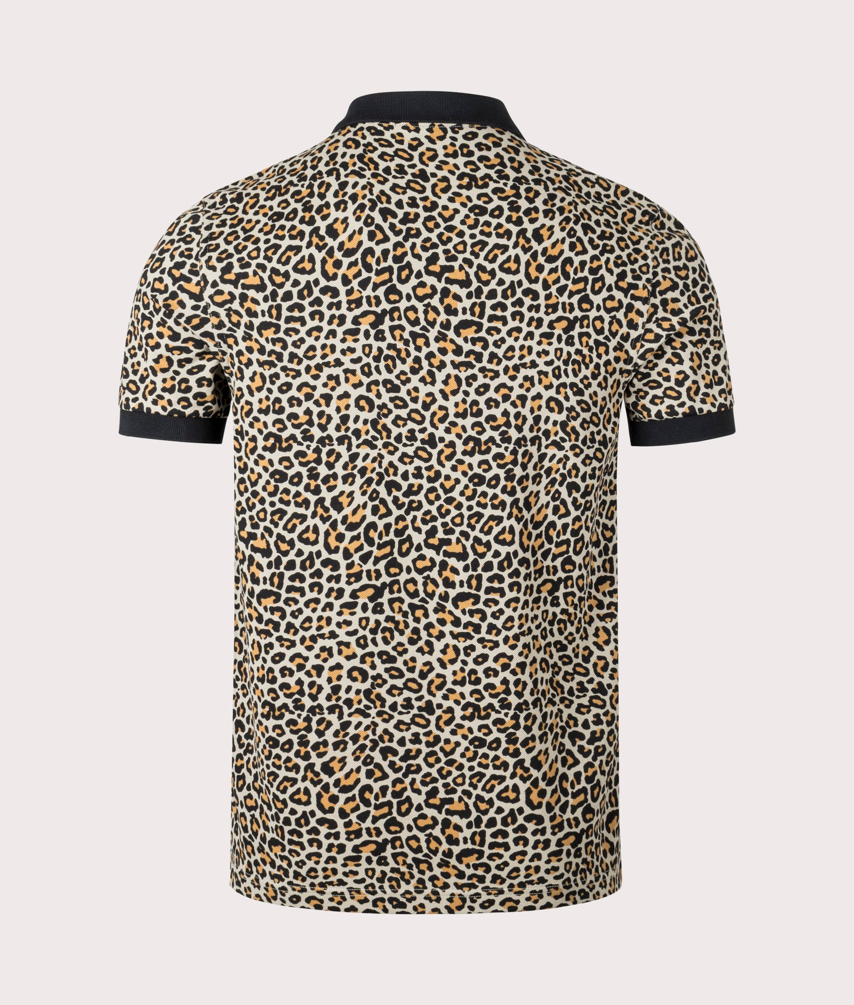 Leopard Print Polo Shirt in Warm Grey by Fred Perry. EQVVS Back Angle Shot.