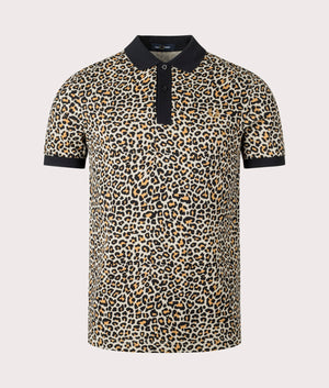 Leopard Print Polo Shirt in Warm Grey by Fred Perry. EQVVS Front Angle Shot.