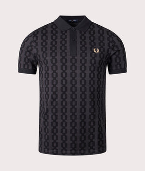 Cable Print Fp Polo Shirt in Anchor Grey by Fred Perry. EQVVS Front Angle Shot.