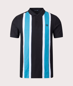Woven Mesh Relaxed Panelled Polo Shirt in Black by Fred Perry. EQVVS Front Angle Shot.