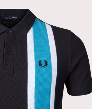 Woven Mesh Relaxed Panelled Polo Shirt in Black by Fred Perry. EQVVS Detail Shot.