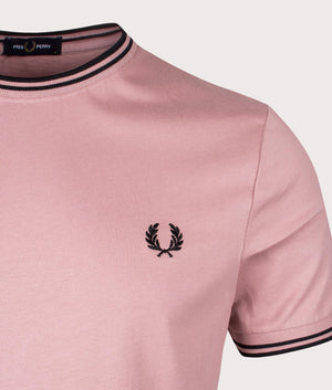 Twin Tipped T-Shirt in Dusty Rose Pink by Fred Perry. EQVVS Detail Shot.