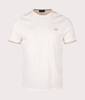 Twin Tipped T-Shirt in Ecru by Fred Perry. EQVVS Front Angle Shot.