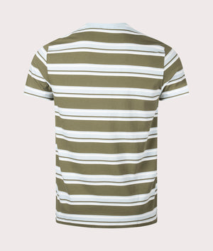 Stripe T-Shirt in Uniform Green by Fred Perry. EQVVS Back Angle Shot.