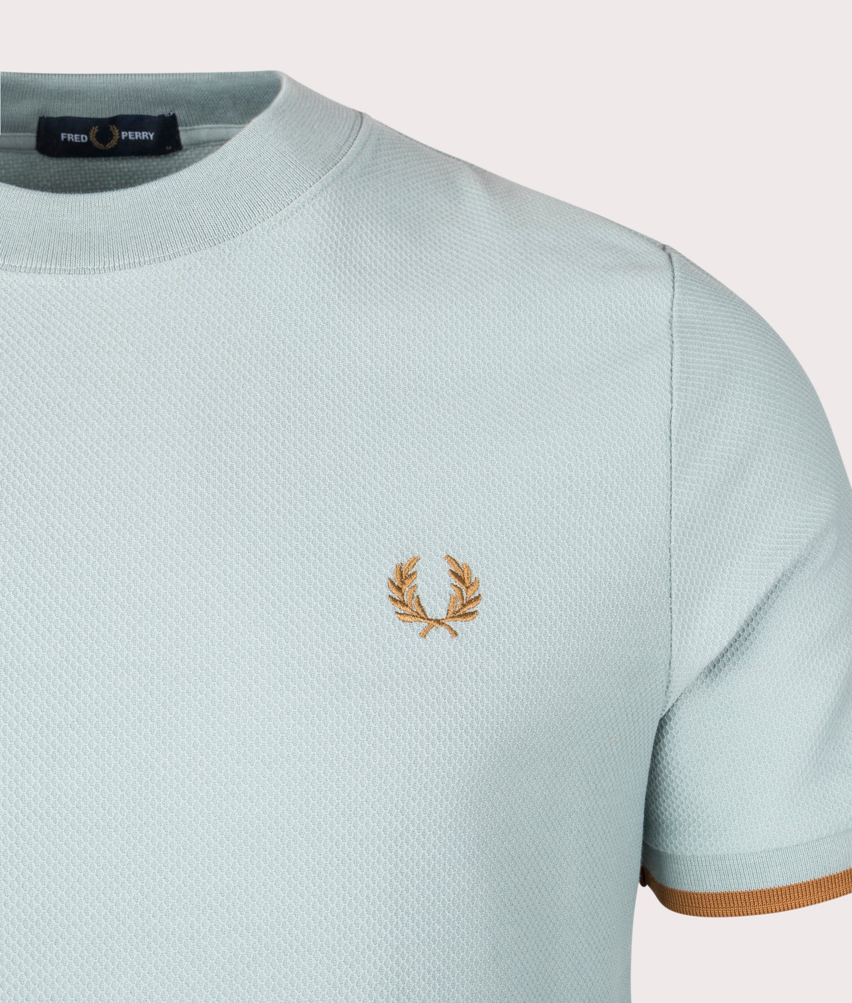 Tipped Cuff Pique Shirt in Silver Blue by Fred Perry. EQVVS Detail Shot.