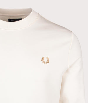 Crew Neck Sweatshirt in Ecru by Fred Perry. EQVVS Detail Shot.