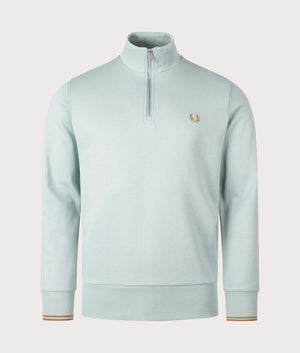 Quarter Zip Sweatshirt in Silver Blue by Fred Perry. EQVVS Front Angle Shot.