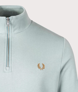 Quarter Zip Sweatshirt in Silver Blue by Fred Perry. EQVVS Detail Shot.