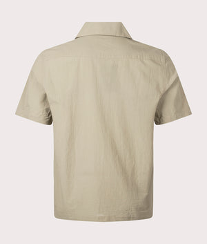 Lightweight Texture Revere Collar Shirt in Warm Grey by Fred Perry. EQVVS Back Angle Shot.