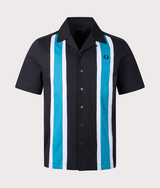 Woven Mesh Panel Revere Shirt Black | Fred Perry | EQVVS