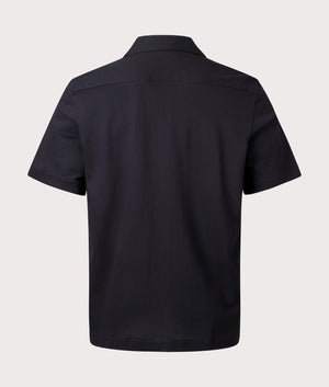 Woven Mesh Panel Revere Shirt in Black by Fred Perry. EQVVS Back Angle Shot