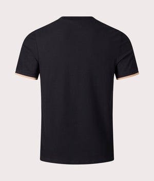 Tipped Cuff Pique T-Shirt in Black by Fred Perry. EQVVS Back Angle Shot.