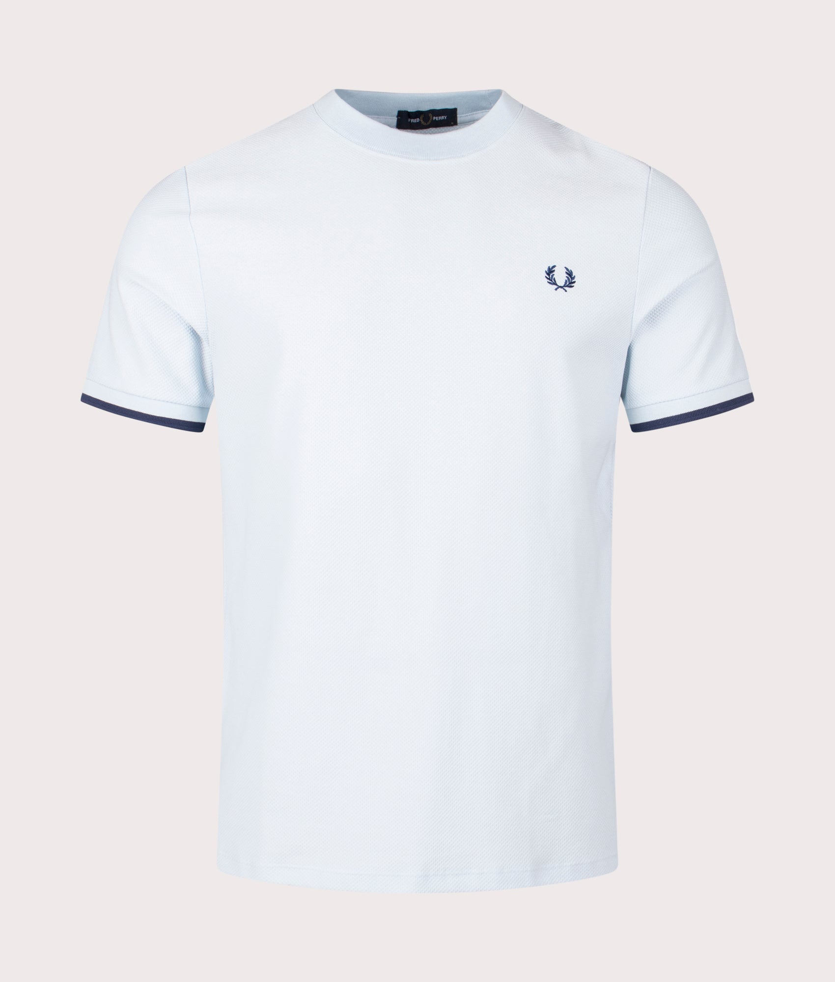 Tipped Cuff Pique T-Shirt in Light Ice by Fred Perry. EQVVS Front Angle Shot.