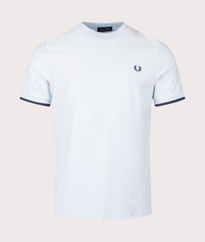 Tipped Cuff Pique T-Shirt in Light Ice by Fred Perry. EQVVS Front Angle Shot.