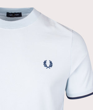 Tipped Cuff Pique T-Shirt in Light Ice by Fred Perry. EQVVS Detail Angle Shot.