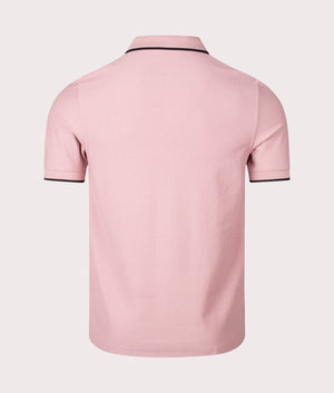 Crepe Pique Zip Neck Polo Shirt in Dusty Rose Pink by Fred Perry. EQVVS Back Angle Shot.