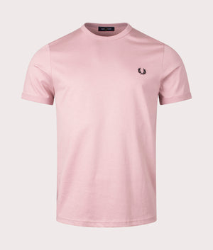 Ringer T-Shirt in Dusty Rose Pink by Fred Perry. EQVVS Front Angle Shot.