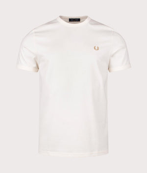 Ringer T-Shirt in Ecru by Fred Perry. EQVVS Front Angle Shot.