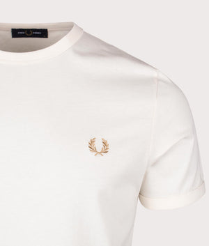 Ringer T-Shirt in Ecru by Fred Perry. EQVVS Detail Shot.