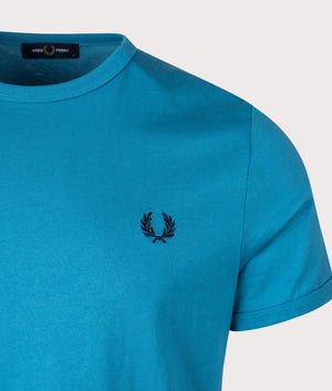 Ringer T-Shirt in Runaway Ocean by Fred Perry. EQVVS Detail Shot.
