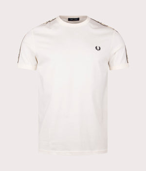 Fred Perry Contrast Tape Ringer T-Shirt in ecru and black, 100% Cotton. Front shot at EQVVS.
