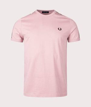 Contrast Tape Ringer T-Shirt in Dusty Rose Pink by Fred Perry. EQVVS Front Angle Shot.