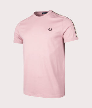 Contrast Tape Ringer T-Shirt in Dusty Rose Pink by Fred Perry. EQVVS Side Angle Shot.
