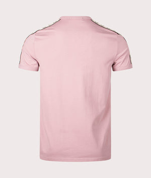 Contrast Tape Ringer T-Shirt in Dusty Rose Pink by Fred Perry. EQVVS Back Angle Shot.