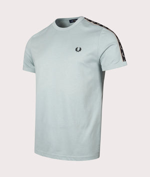 Fred Perry Contrast Tape Ringer T-Shirt in SIlver Blue and Warm Grey, 100% Cotton Angle Shot at EQVVS