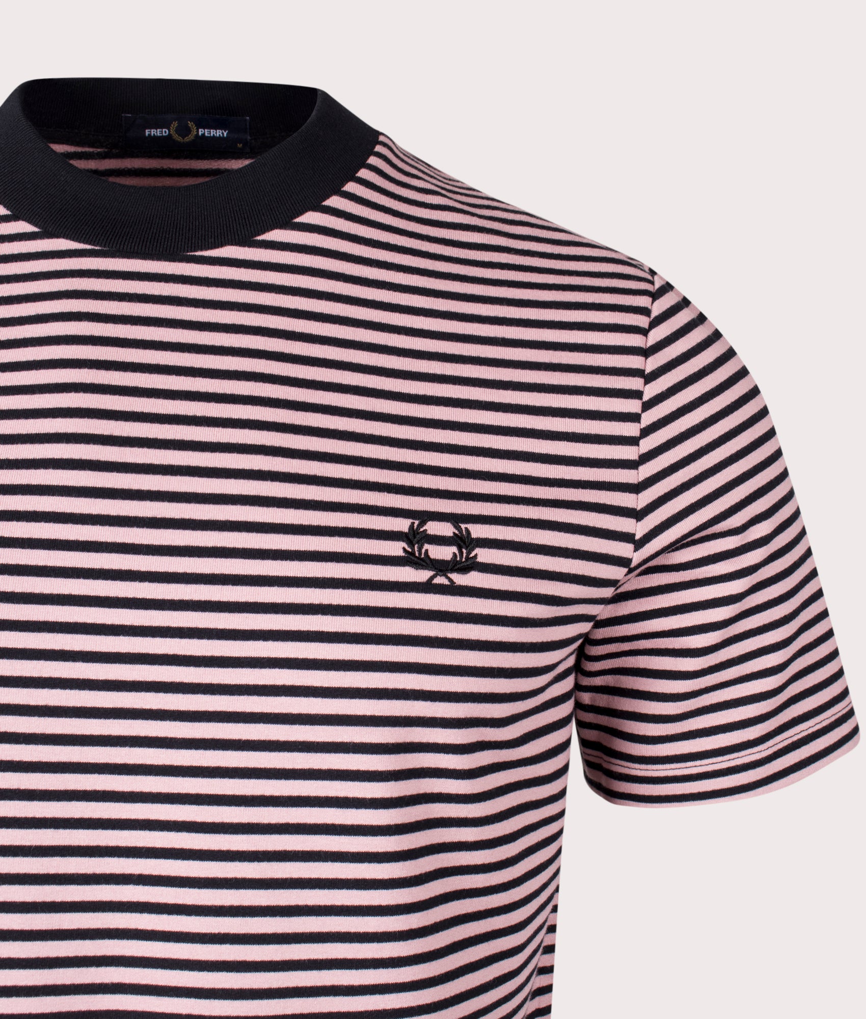 Fine Stripe Heavy Weight T-Shirt in Dusty Rose by Fred Perry. EQVVS Detail Shot.