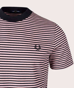 Fine Stripe Heavy Weight T-Shirt in Dusty Rose by Fred Perry. EQVVS Detail Shot.