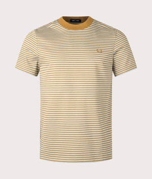 Fine Stripe Heavy Weight T-Shirt in Dark Caramelam by Fred Perry. EQVVS Front Angle Shot.
