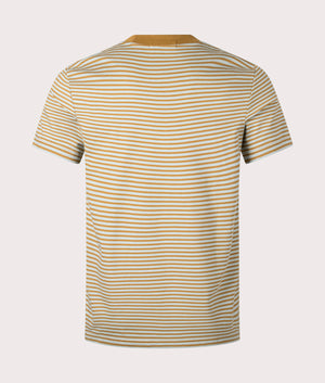 Fine Stripe Heavy Weight T-Shirt in Dark Caramelam by Fred Perry. EQVVS Back Angle Shot.
