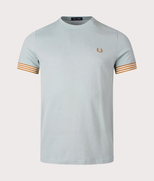 Striped Cuff T-Shirt in Silver Blue by Fred Perry. EQVVS Front Angle Shot.