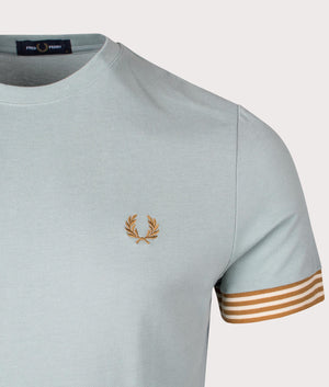 Striped Cuff T-Shirt in Silver Blue by Fred Perry. EQVVS Detail Shot.