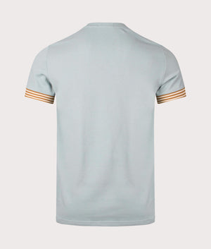 Striped Cuff T-Shirt in Silver Blue by Fred Perry. EQVVS Back Angle Shot.