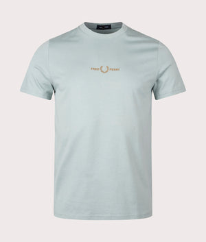 Fred Perry Embroidered T-Shirt in Silver Blue, 100% Cotton front Shot at EQVVS